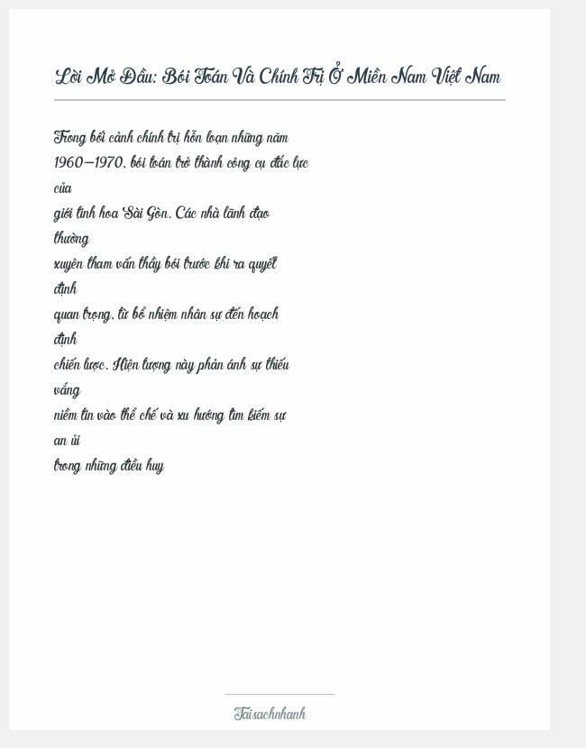 Trích đoạn Bói Toán Và Chính Trị Ở Miền Nam Việt Nam