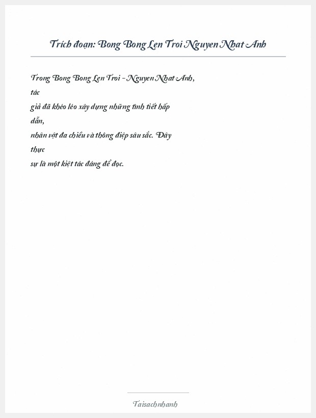 Trích đoạn Bong Bong Len Troi Nguyen Nhat Anh