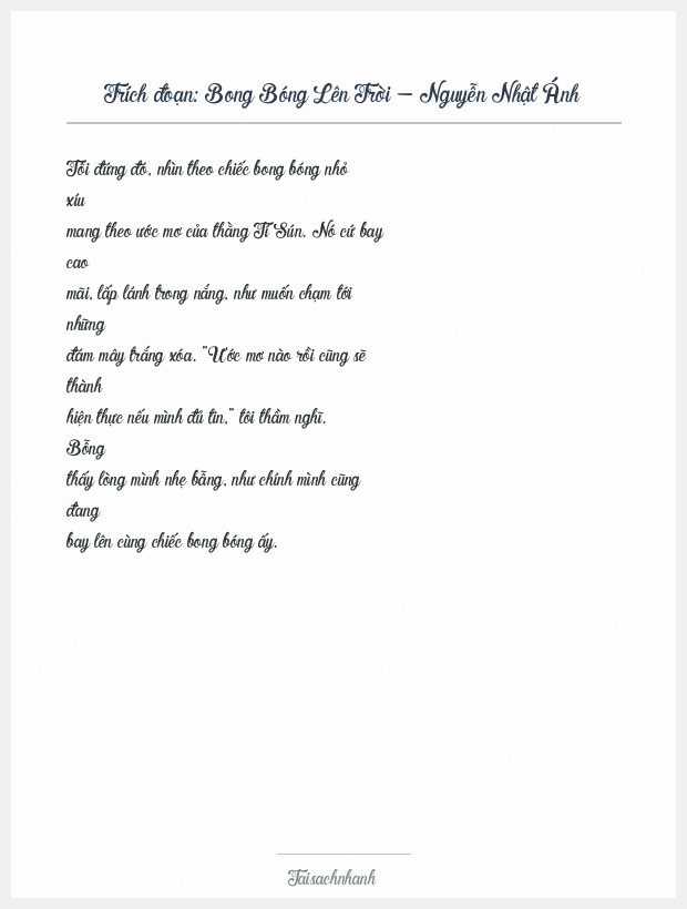 Trích đoạn Bong Bóng Lên Trời - Nguyễn Nhật Ánh