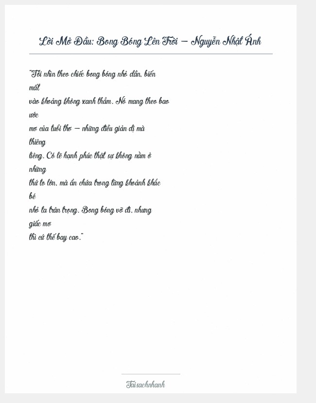 Trích đoạn Bong Bóng Lên Trời - Nguyễn Nhật Ánh