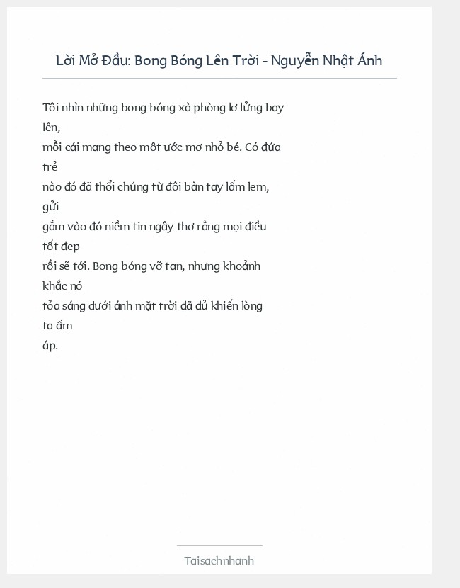 Trích đoạn Bong Bóng Lên Trời - Nguyễn Nhật Ánh