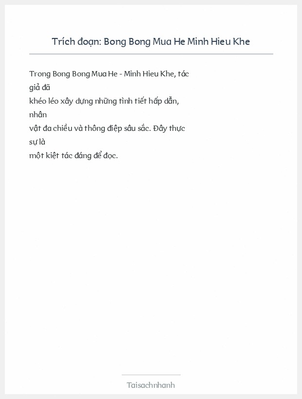 Trích đoạn Bong Bong Mua He Minh Hieu Khe