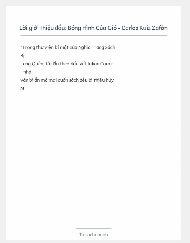 Trích đoạn Bóng Hình Của Gió - Carlos Ruiz Zafón