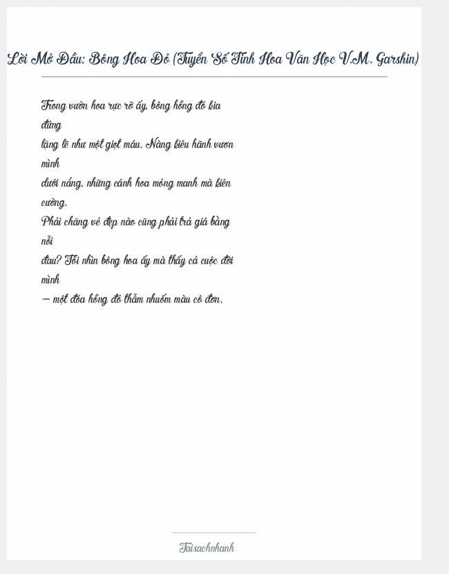 Trích đoạn Bông Hoa Đỏ (Tuyển Số Tinh Hoa Văn Học V.M. Garshin)