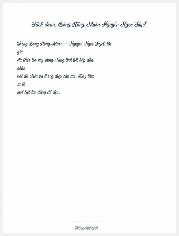 Trích đoạn Bông Hồng Muộn Nguyễn Ngọc Tuyết