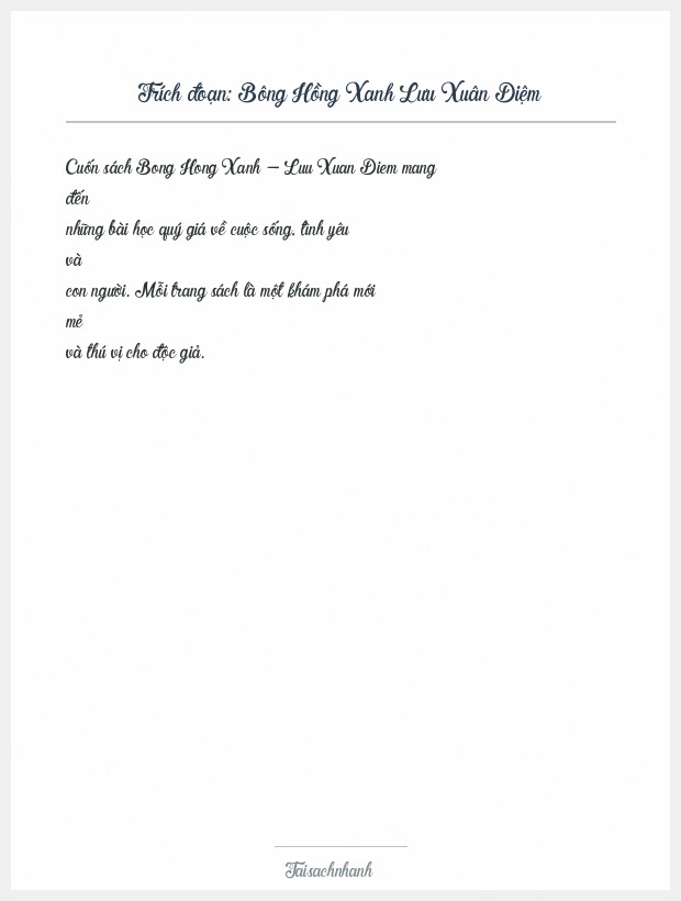 Trích đoạn Bông Hồng Xanh Lưu Xuân Diệm