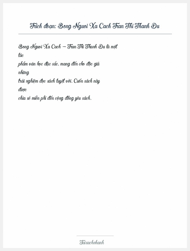 Trích đoạn Bong Nguoi Xa Cach Tran Thi Thanh Du