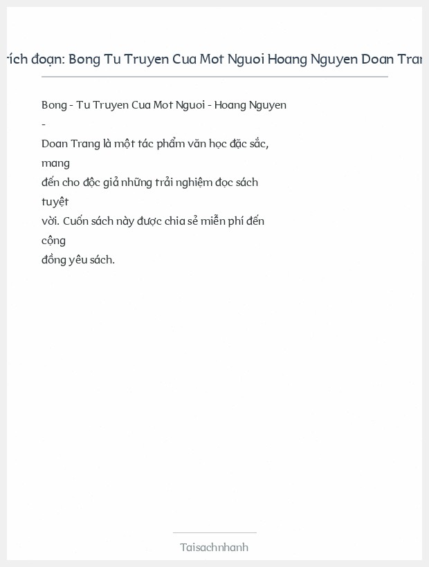 Trích đoạn Bong Tu Truyen Cua Mot Nguoi Hoang Nguyen Doan Trang