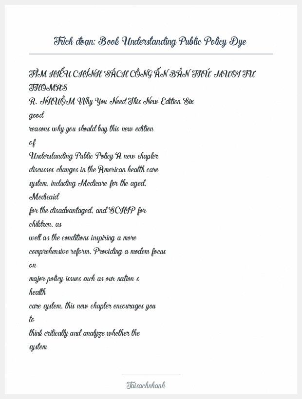 Trích đoạn Book Understanding Public Policy Dye