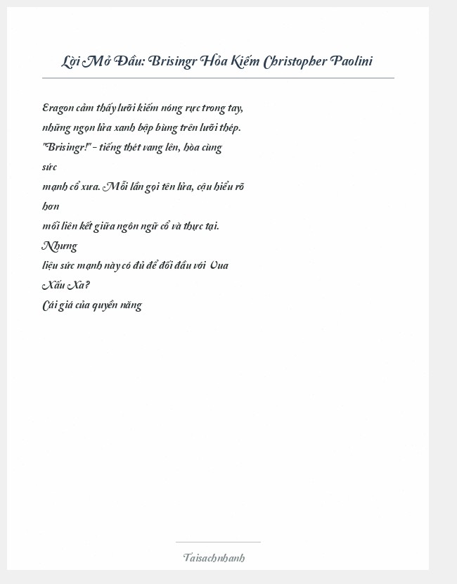 Trích đoạn Brisingr Hỏa Kiếm Christopher Paolini