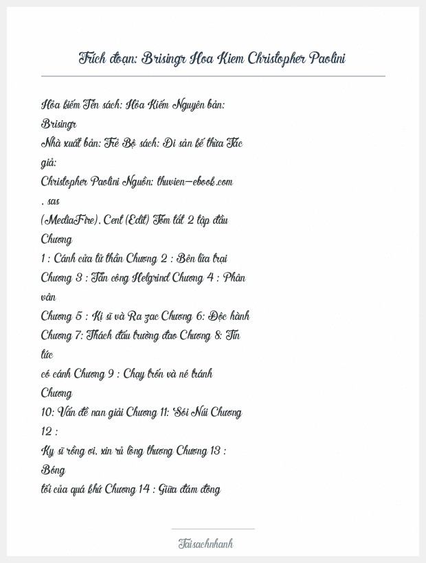 Trích đoạn Brisingr Hoa Kiem Christopher Paolini