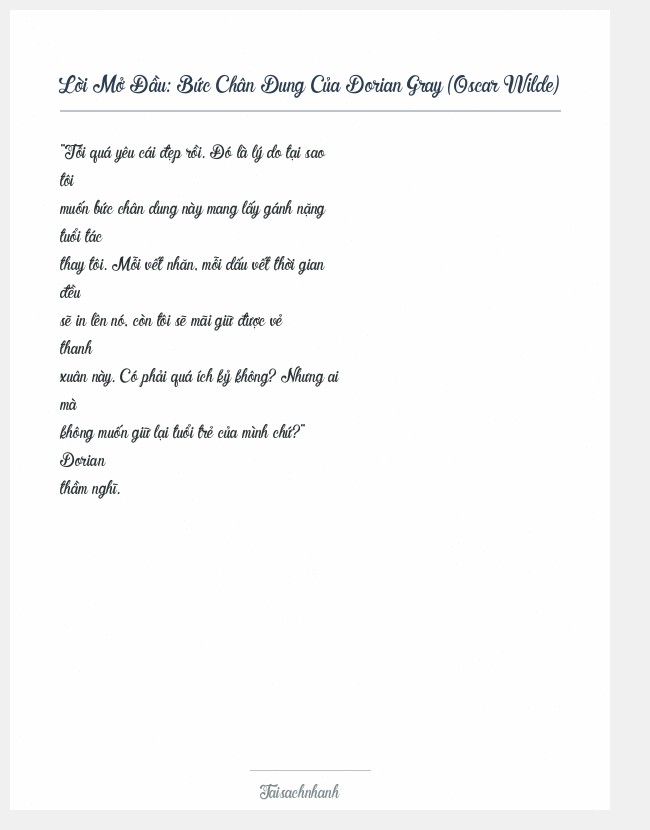 Trích đoạn Bức Chân Dung Của Dorian Gray (Oscar Wilde)