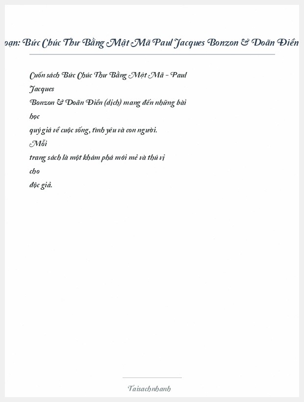 Trích đoạn Bức Chúc Thư Bằng Mật Mã Paul Jacques Bonzon & Doãn Điền (Dịch)