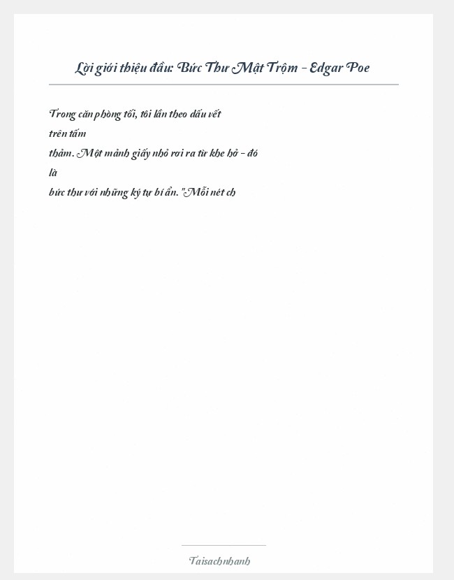 Trích đoạn Bức Thư Mật Trộm - Edgar Poe