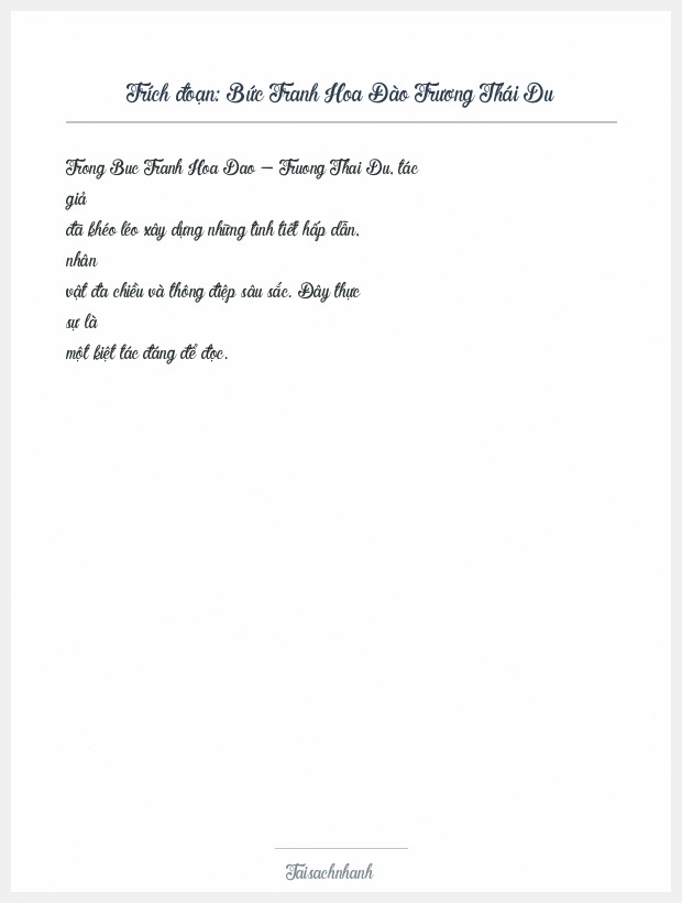 Trích đoạn Bức Tranh Hoa Đào Trương Thái Du