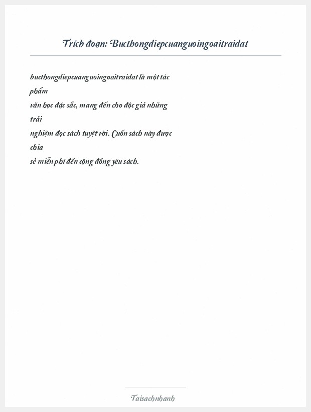 Trích đoạn Bucthongdiepcuanguoingoaitraidat