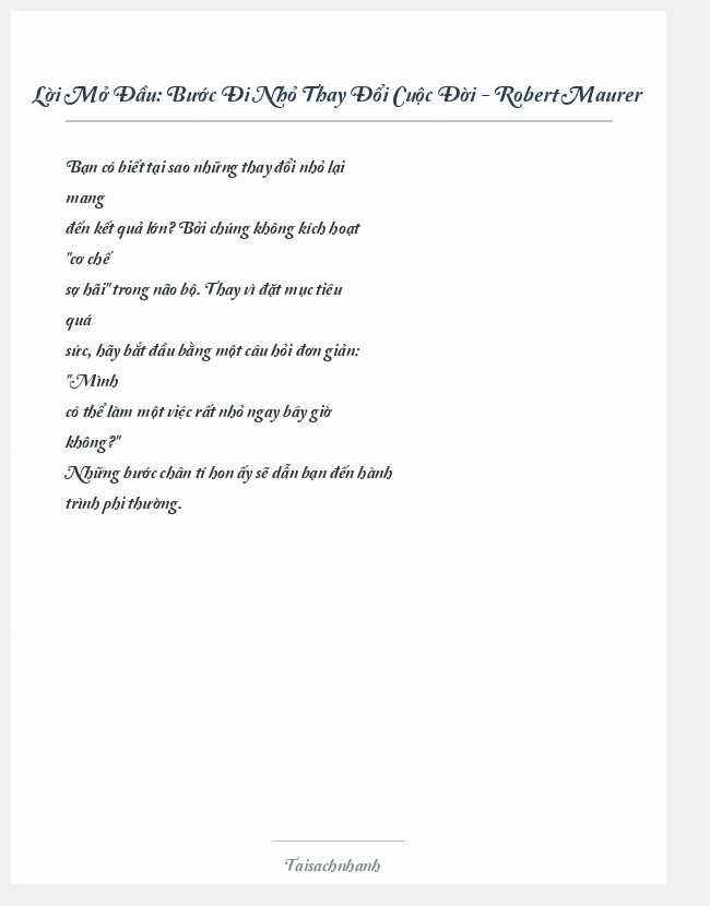 Trích đoạn Bước Đi Nhỏ Thay Đổi Cuộc Đời - Robert Maurer