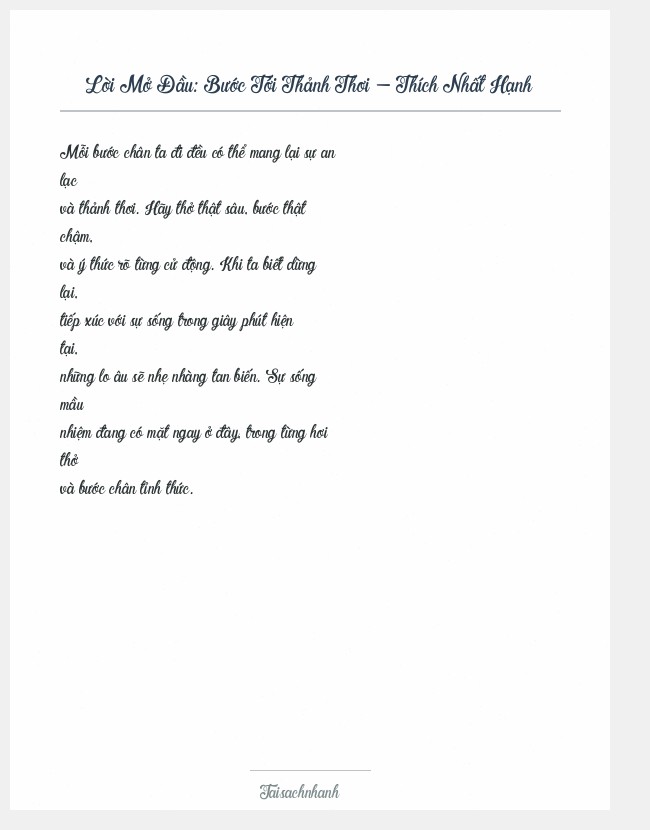 Trích đoạn Bước Tới Thảnh Thơi - Thích Nhất Hạnh
