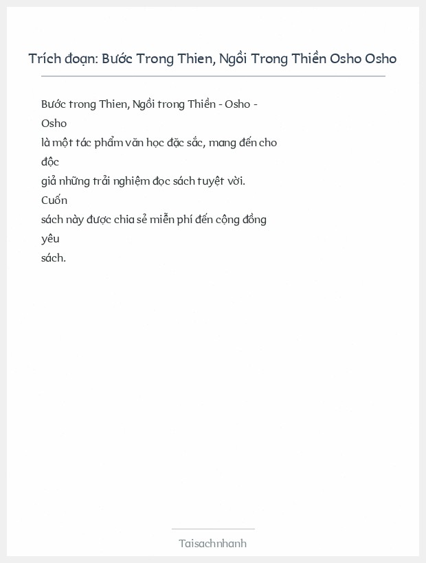 Trích đoạn Bước Trong Thien, Ngồi Trong Thiền Osho Osho