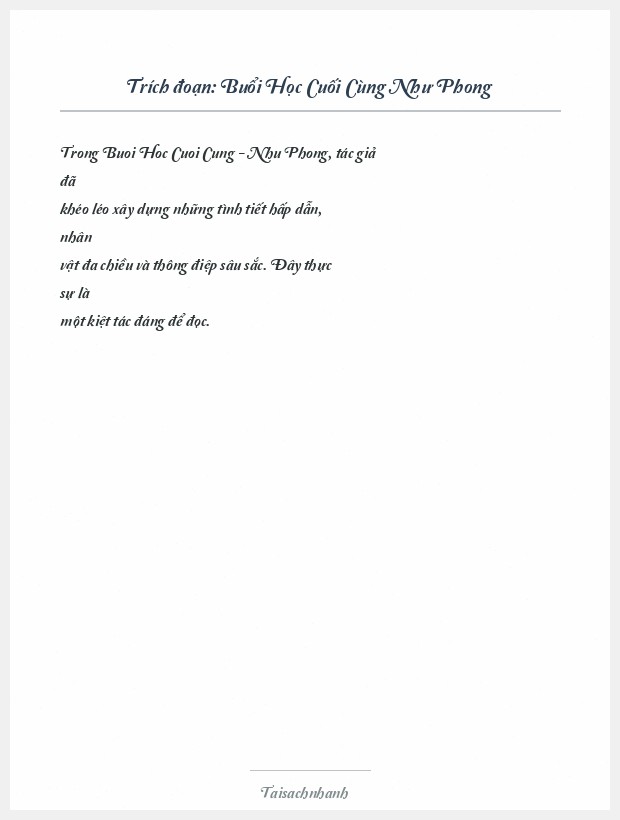 Trích đoạn Buổi Học Cuối Cùng Như Phong