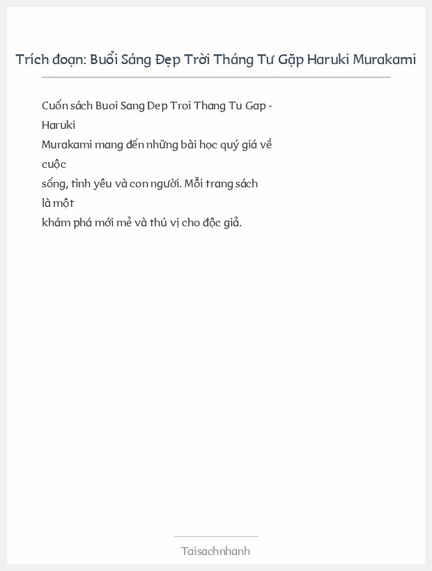 Trích đoạn Buổi Sáng Đẹp Trời Tháng Tư Gặp Haruki Murakami