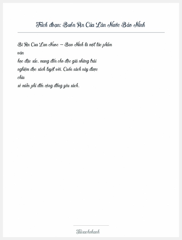 Trích đoạn Buồn An Của Làn Nước Bảo Ninh
