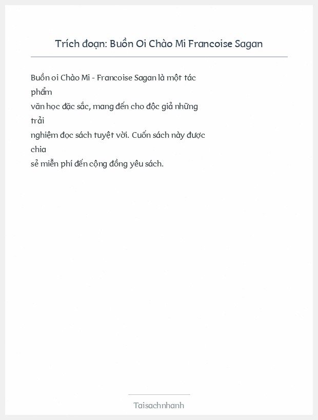 Trích đoạn Buồn Oi Chào Mi Francoise Sagan