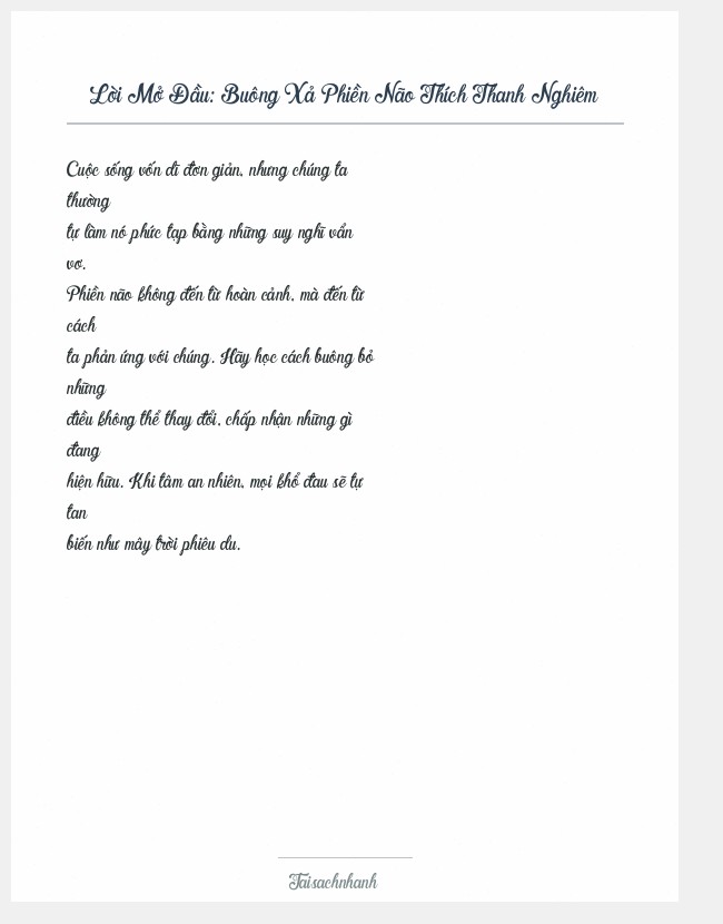 Trích đoạn Buông Xả Phiền Não Thích Thanh Nghiêm