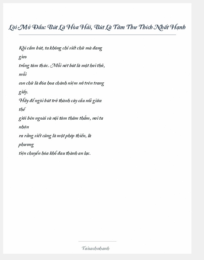 Trích đoạn Bút Là Hòa Hải, Bút Là Tâm Thư Thích Nhất Hạnh