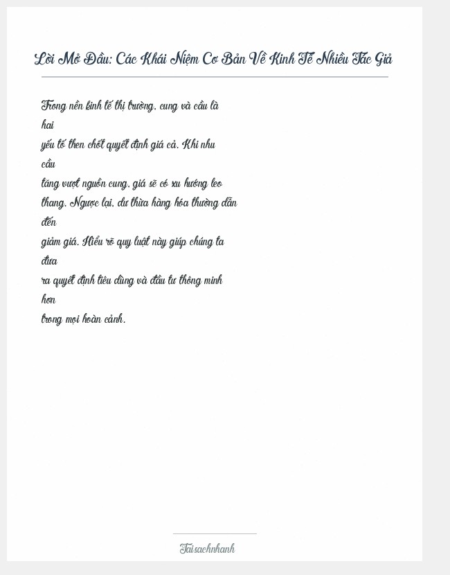 Trích đoạn Các Khái Niệm Cơ Bản Về Kinh Tế Nhiều Tác Giả