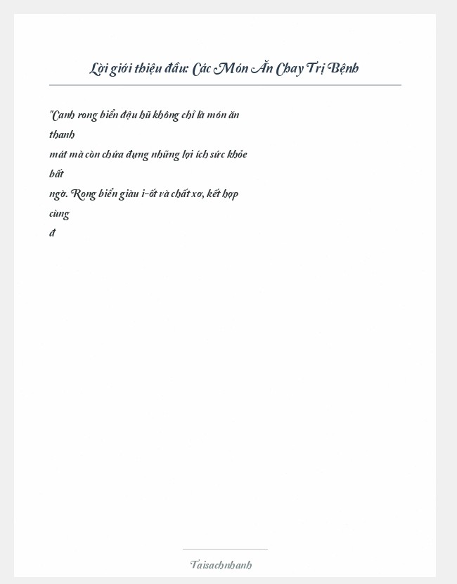 Trích đoạn Các Món Ăn Chay Trị Bệnh