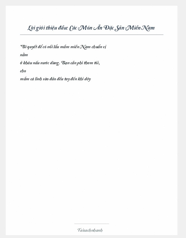 Trích đoạn Các Món Ăn Đặc Sản Miền Nam