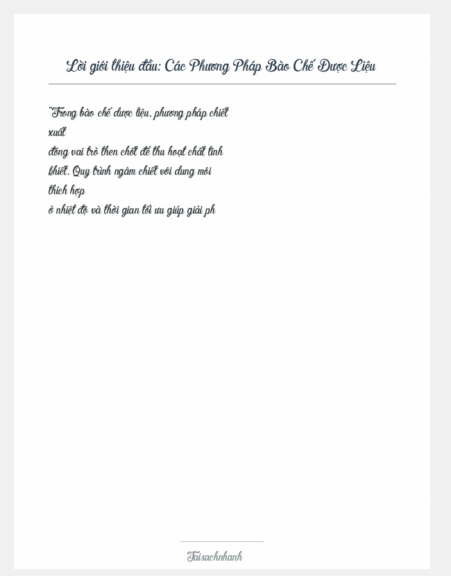 Trích đoạn Các Phương Pháp Bào Chế Dược Liệu