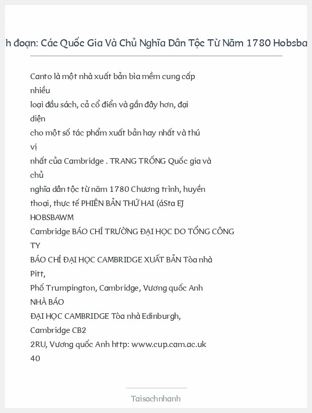 Trích đoạn Các Quốc Gia Và Chủ Nghĩa Dân Tộc Từ Năm 1780 Hobsbawm