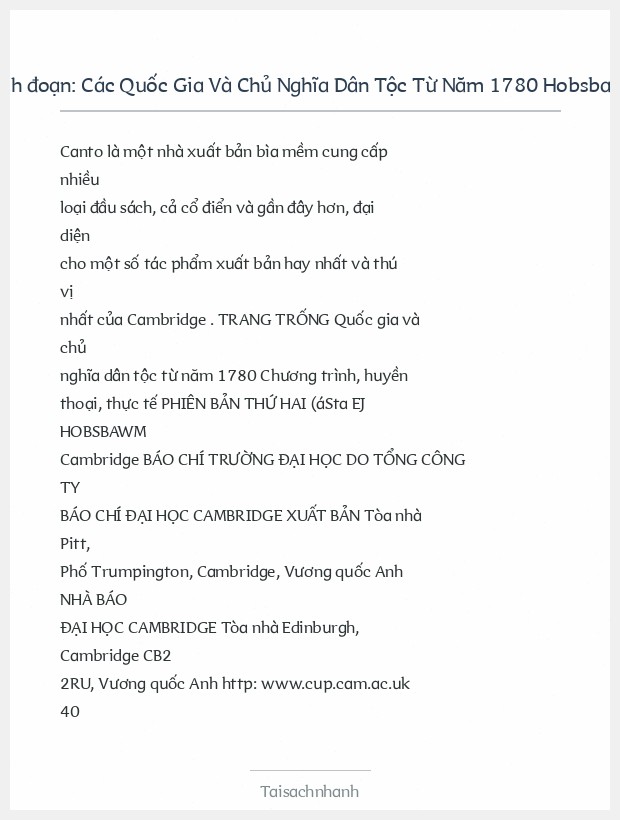 Trích đoạn Các Quốc Gia Và Chủ Nghĩa Dân Tộc Từ Năm 1780 Hobsbawm