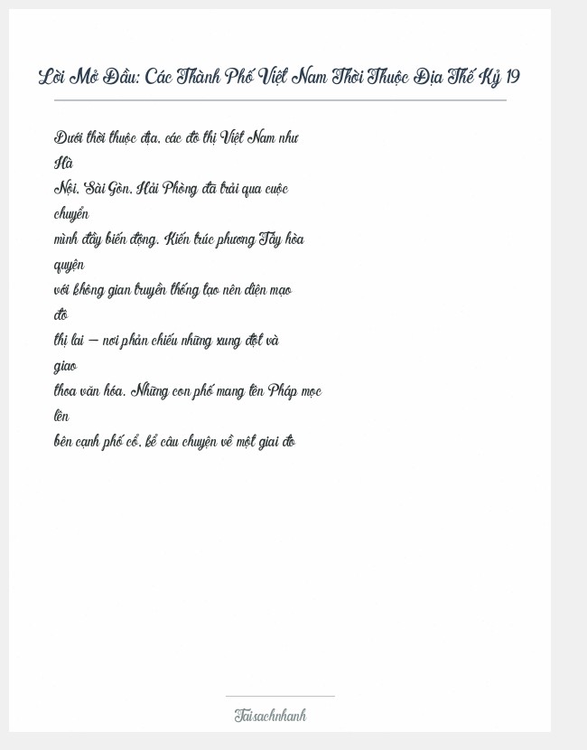 Trích đoạn Các Thành Phố Việt Nam Thời Thuộc Địa Thế Kỷ 19