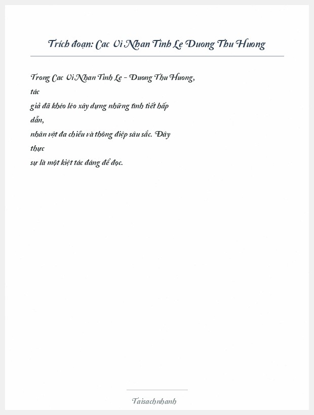Trích đoạn Cac Vi Nhan Tinh Le Duong Thu Huong