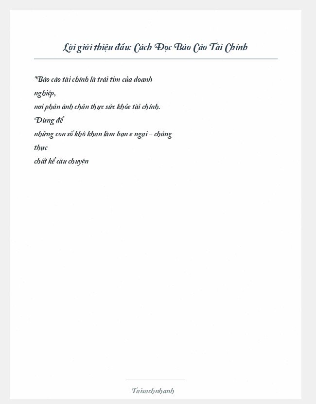 Trích đoạn Cách Đọc Báo Cáo Tài Chính