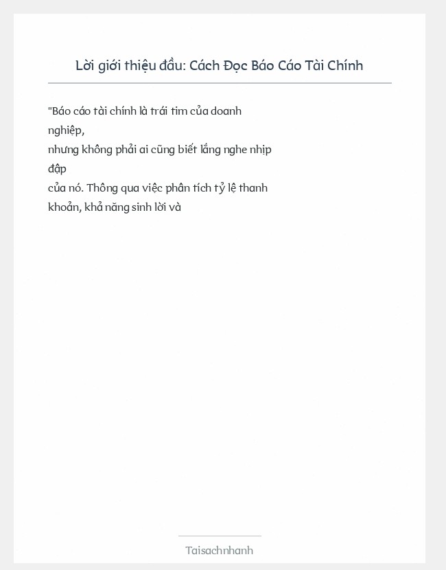 Trích đoạn Cách Đọc Báo Cáo Tài Chính