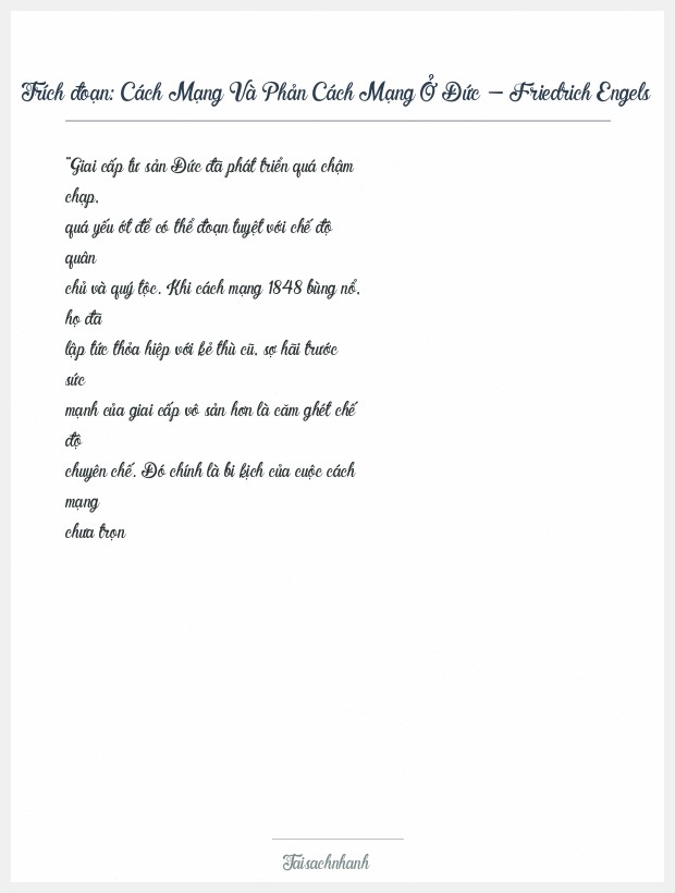 Trích đoạn Cách Mạng Và Phản Cách Mạng Ở Đức - Friedrich Engels