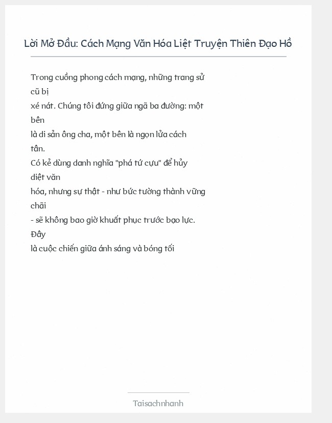 Trích đoạn Cách Mạng Văn Hóa Liệt Truyện Thiên Đạo Hồ