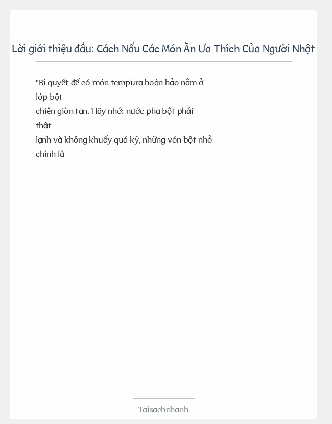 Trích đoạn Cách Nấu Các Món Ăn Ưa Thích Của Người Nhật