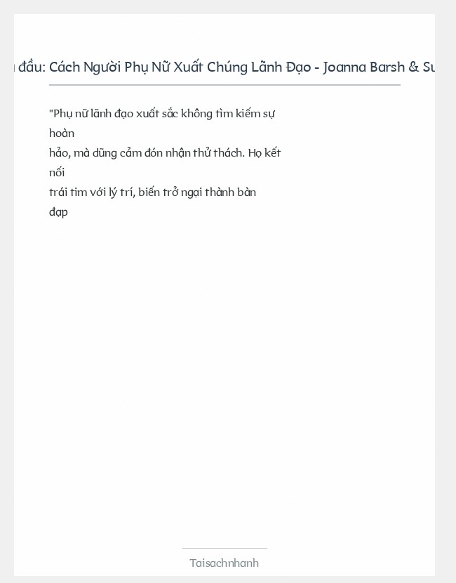 Trích đoạn Cách Người Phụ Nữ Xuất Chúng Lãnh Đạo - Joanna Barsh & Susie Cranston