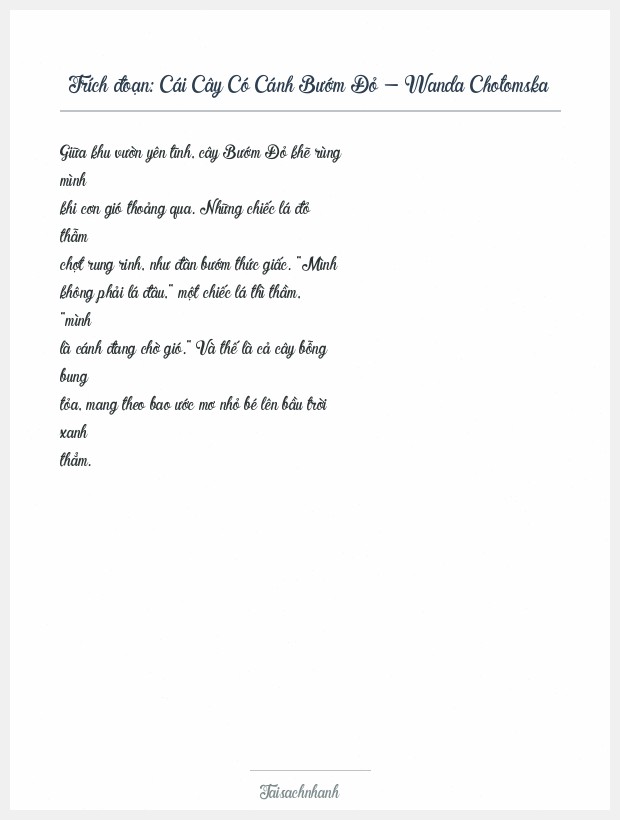 Trích đoạn Cái Cây Có Cánh Bướm Đỏ - Wanda Chotomska