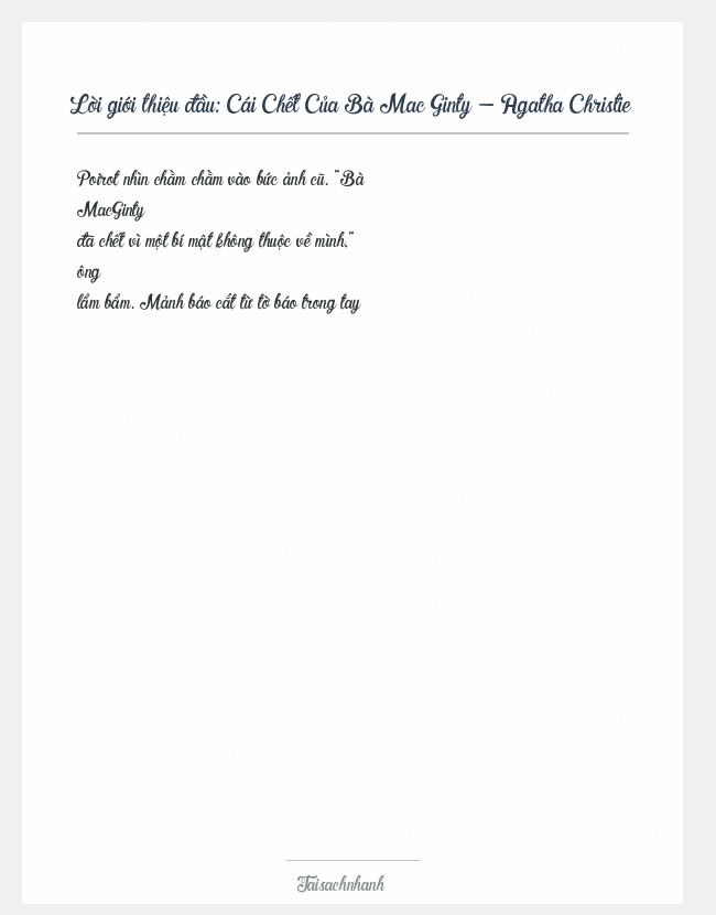 Trích đoạn Cái Chết Của Bà Mac Ginty - Agatha Christie
