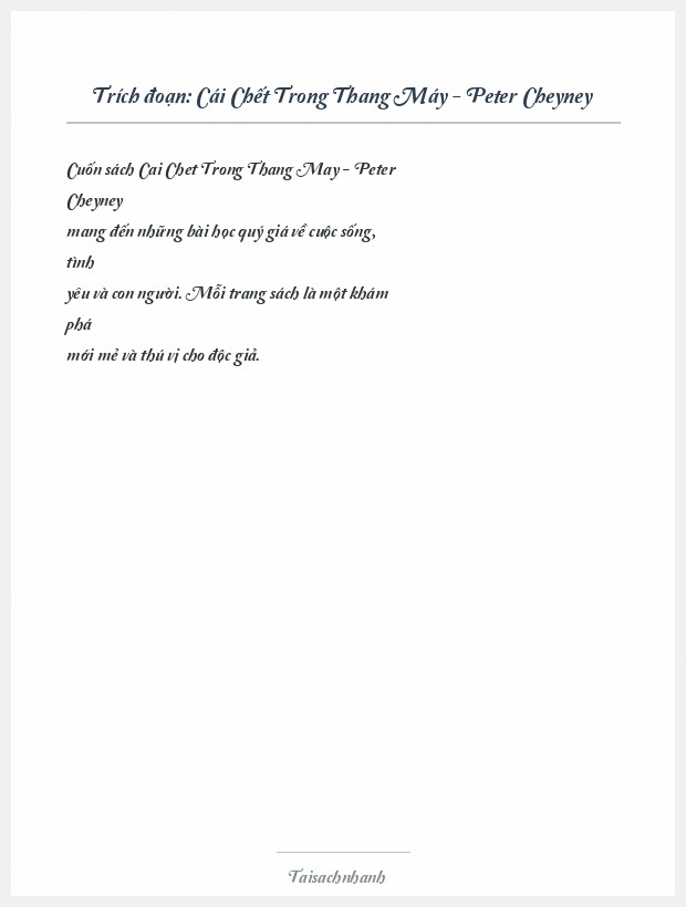 Trích đoạn Cái Chết Trong Thang Máy - Peter Cheyney