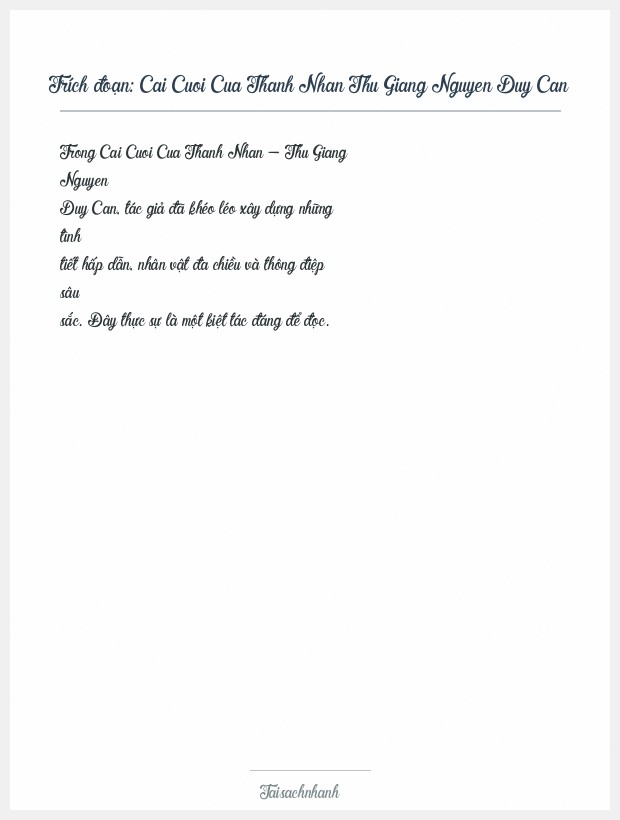 Trích đoạn Cai Cuoi Cua Thanh Nhan Thu Giang Nguyen Duy Can