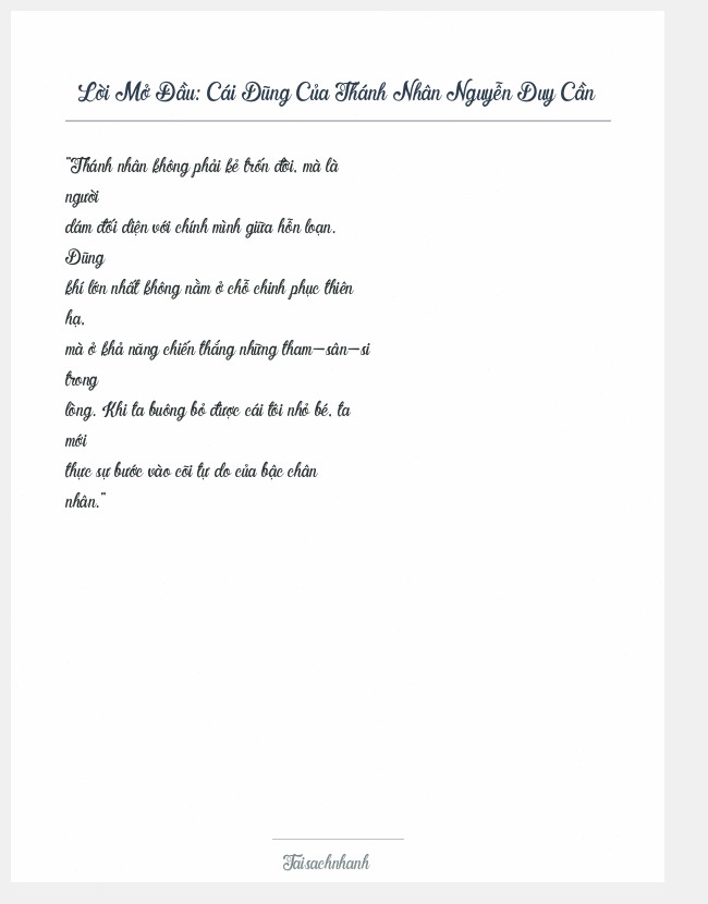 Trích đoạn Cái Dũng Của Thánh Nhân Nguyễn Duy Cần