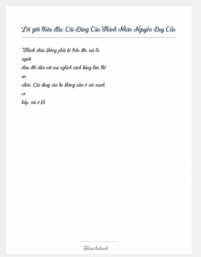 Trích đoạn Cái Dũng Của Thánh Nhân Nguyễn Duy Cần