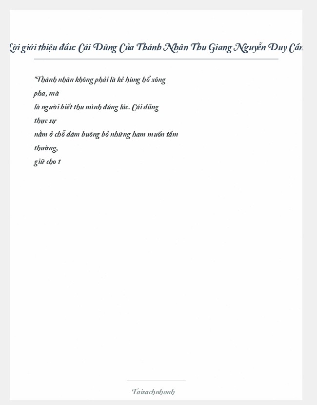 Trích đoạn Cái Dũng Của Thánh Nhân Thu Giang Nguyễn Duy Cần
